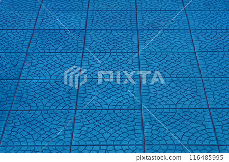 Blue floor tile stone ceramic abstract mosaic pattern surface street road city texture background backdrop navy 116485995