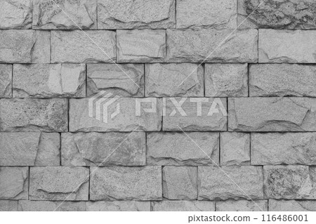 Grey stone wall brickwork brick wall masonry texture background pattern abstract old 116486001