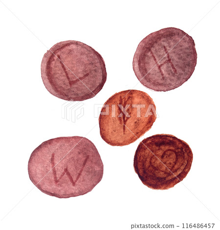Sealing wax with insignia, watercolor illustration set isolated on white. Hand drawn high quality simple style art for stationary decor, stickers, cards, notebooks, diary and packages design Sealing wax with insignia, watercolor illustration set isolated on white. Hand drawn high quality simple style art for stationary decor, stickers, cards, notebooks, diary and packages design 116486457