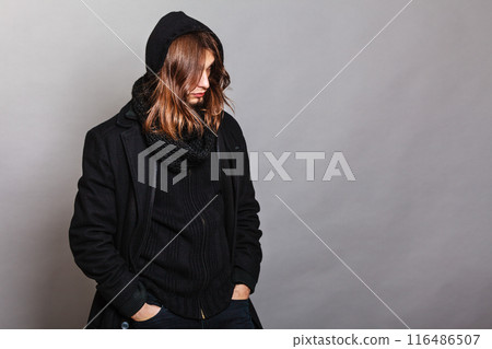 Handsome fashion man portrait wearing black coat. Handsome fashion man portrait wearing black coat. 116486507
