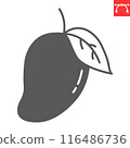 Mango glyph icon, fresh and fruit, mango fruit vector icon, vector graphics, editable stroke solid sign, eps 10 116486736