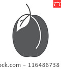 Plum glyph icon, fresh and fruit, apricot vector icon, vector graphics, editable stroke solid sign, eps 10 116486738