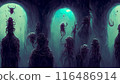 Otherworldly creatures in green light 116486914