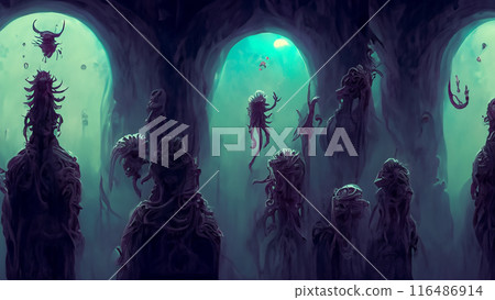 Otherworldly creatures in green light 116486914
