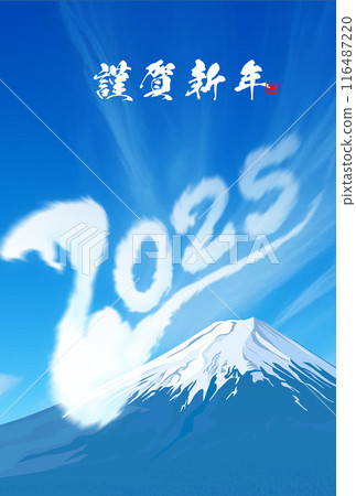 藍天飄浮的雲朵與富士山2025新年賀卡素材 藍天飄浮的雲朵與富士山2025新年賀卡素材 116487220