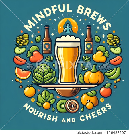 A beer glass surrounded by various fruits and vegetables made from healthy ingredients. 116487507