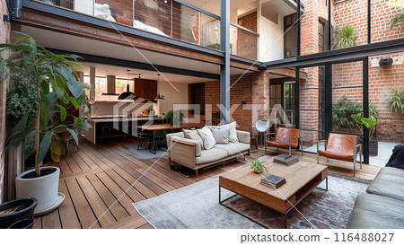 Modern Indoor-Outdoor Living Space With Rustic Brick Design Modern Indoor-Outdoor Living Space With Rustic Brick Design 116488027