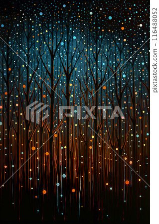 Enchanted Forest Under Starry Night Sky - Stock Illustration [116488052 ...