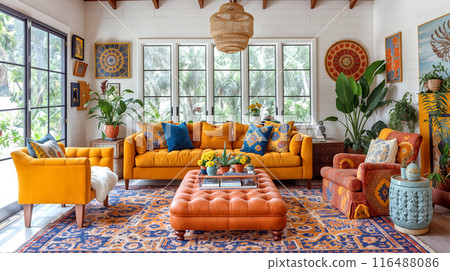 Vibrant Living Room Decor With a Bohemian Flair 116488086