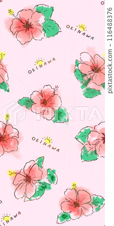 A repeating illustration pattern that expresses Okinawa's hibiscus in a pop style 116488376