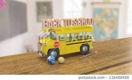 The School bus for Back to school concept 3d rendering. The School bus for Back to school concept 3d rendering. 116488489