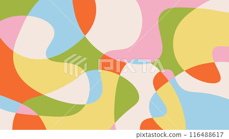 Fun abstract background in doodle style. Simple playful design with hand drawn colorful overlay shapes 116488617