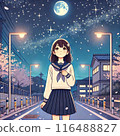 High school girl looking up at the starry sky 116488827