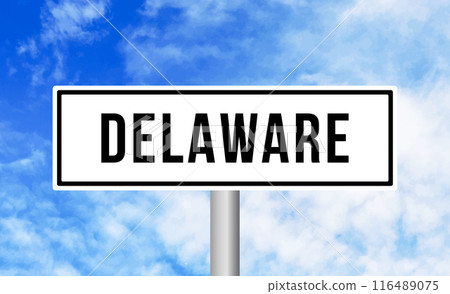 Delaware road sign on cloudy sky background Delaware road sign on cloudy sky background 116489075