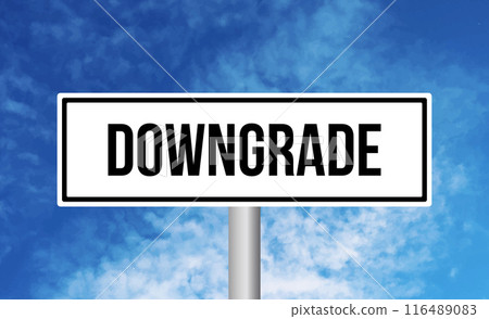 Downgrade road sign on sky background Downgrade road sign on sky background 116489083