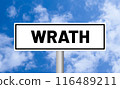 Wrath road sign on cloudy sky background 116489211