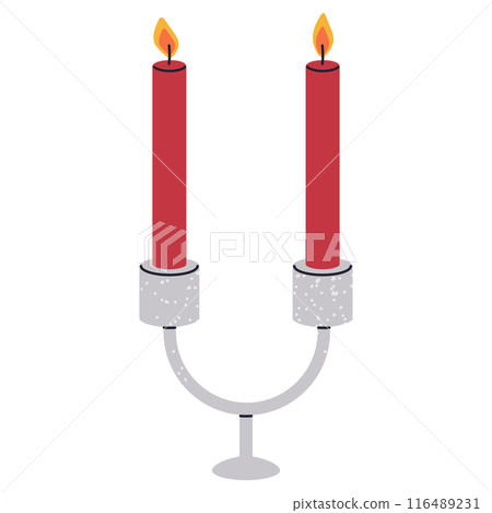Scented candles in candlestick. Christmas decor wax candles, winter holidays burning candles flat vector illustration. Had drawn aroma taper candles 116489231