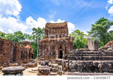 My Son ruins, a sacred site of the Champa Kingdom in Vietnam, where Hindu gods are enshrined My Son ruins, a sacred site of the Champa Kingdom in Vietnam, where Hindu gods are enshrined 116489677