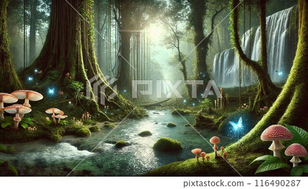 Light shining through the forest Light shining through the forest 116490287