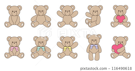 可愛的泰迪熊向量插圖集圖示動物 可愛的泰迪熊向量插圖集圖示動物 116490618