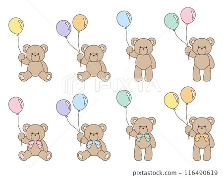 Vector illustration set of cute teddy bears holding balloons Icon Animal Vector illustration set of cute teddy bears holding balloons Icon Animal 116490619