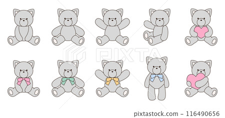 Cute cat stuffed animal vector illustration set icon animal 116490656