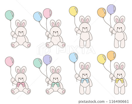 可愛的兔子毛絨動物向量插圖集圖標動物 116490661