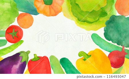 新鮮蔬菜水彩插畫框架（AI生成素材） 116493047
