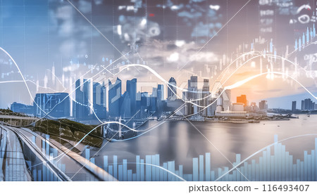 CG material: Holographic display and cityscape image material 116493407