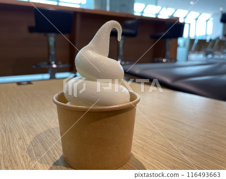 Milk soft serve ice cream in a cup, made with rich Hokkaido milk. 116493663