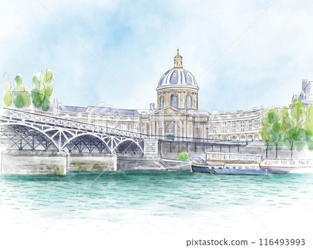 Scenery around the Pont des Arts bridge in Paris 116493993