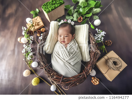 CG material: Image of a baby sleeping in bed 116494277