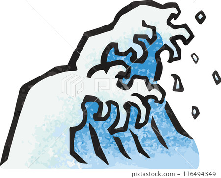 海浪、大海、日式、版畫、墨繪、水彩、剪紙、手繪插畫素材 116494349