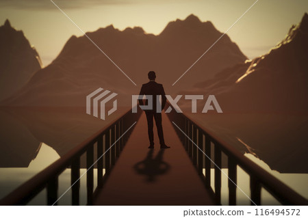 A man is standing on the bridge A man is standing on the bridge 116494572