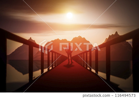 A man is standing on the bridge A man is standing on the bridge 116494573