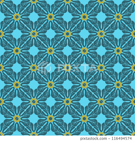 Seamless pattern with hand drawn golden classic floral rosette motifs Seamless pattern with hand drawn golden classic floral rosette motifs 116494574