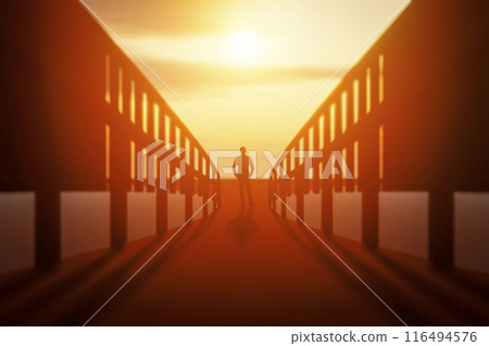 A man is standing on the bridge A man is standing on the bridge 116494576