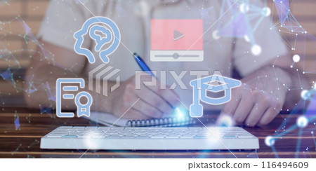 Enrolling students with online learning The concept of e-learning until graduation and obtaining a certificate. 116494609