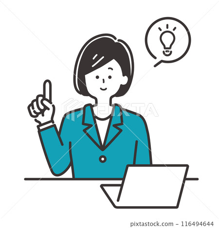 商務人士(穿著西裝的女士)在辦公桌前指點並解釋要點的插圖素材 商務人士(穿著西裝的女士)在辦公桌前指點並解釋要點的插圖素材 116494644
