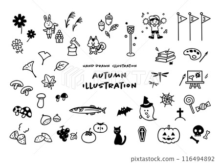 Cute hand-drawn autumn image illustration set Cute hand-drawn autumn image illustration set 116494892