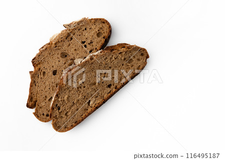 slices of rye bread on white background, top view slices of rye bread on white background, top view 116495187