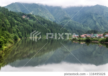 Fukushima Prefecture: Fresh greenery on the Tadami River and the Tadami Line Fukushima Prefecture: Fresh greenery on the Tadami River and the Tadami Line 116495826