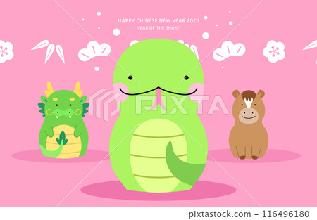 Cute zodiac animals year of the snake dragon and horse card 116496180