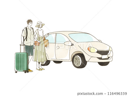 Men and women traveling by car in summer Men and women traveling by car in summer 116496339
