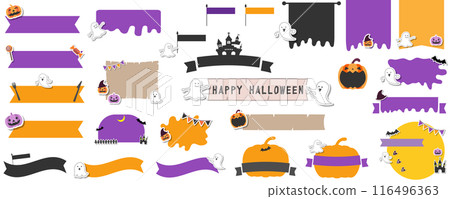 Colorful Halloween background frame, banner set (no text) Vector illustration, white background 116496363