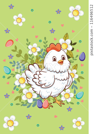 Happy hen with flowers 116496512