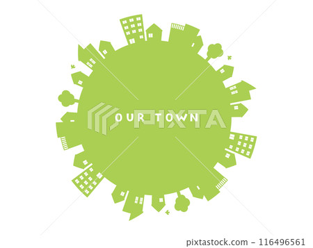 城鎮景觀的插圖集，例如排列成圓圈的房屋和建築物 116496561