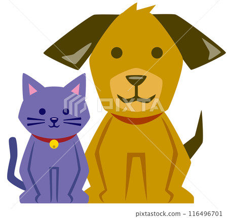 時尚可愛的狗和貓坐/棕色和紫色的插圖圖標 116496701