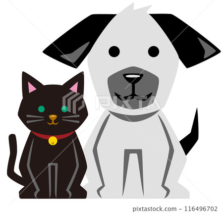 Stylish and cute sitting dog and cat illustration icon / gray and black 116496702