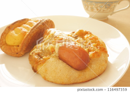 Cream bun and sausage bun Cream bun and sausage bun 116497359